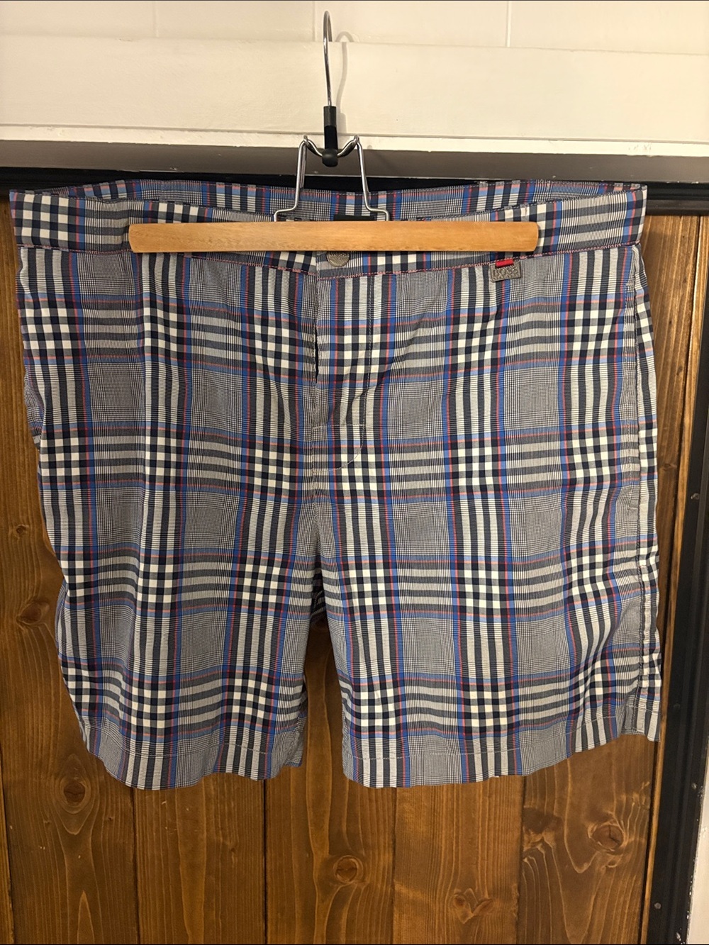 Hugo Boss Blue and Gray Plaid Flat-Front Shorts